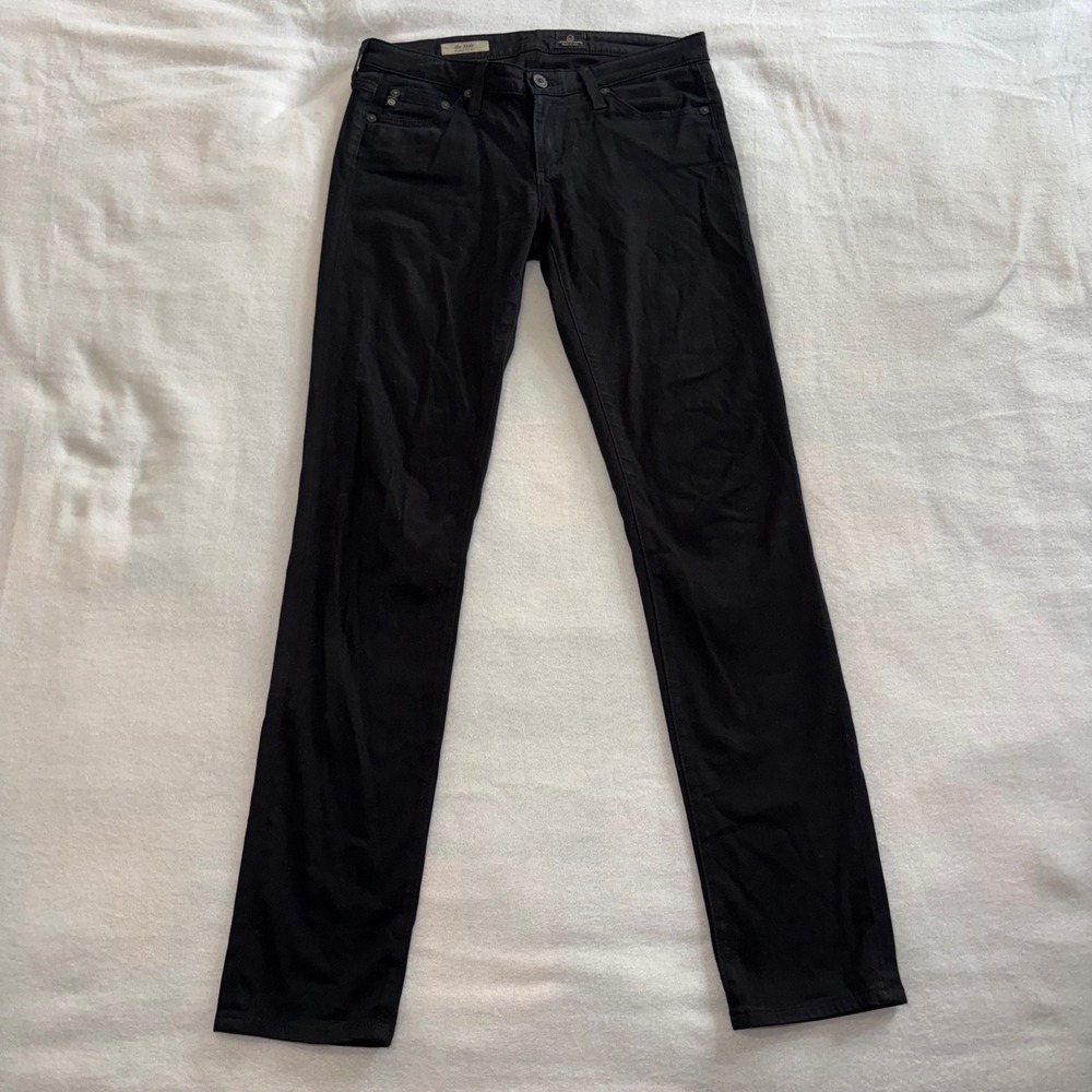 AG Adriano Goldschmied The Stilt Cigarette Pants Womens 27R Black Velour USA